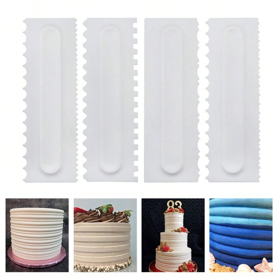 Fondant Smoother Set - Lot de 4 peignes à gâteau,