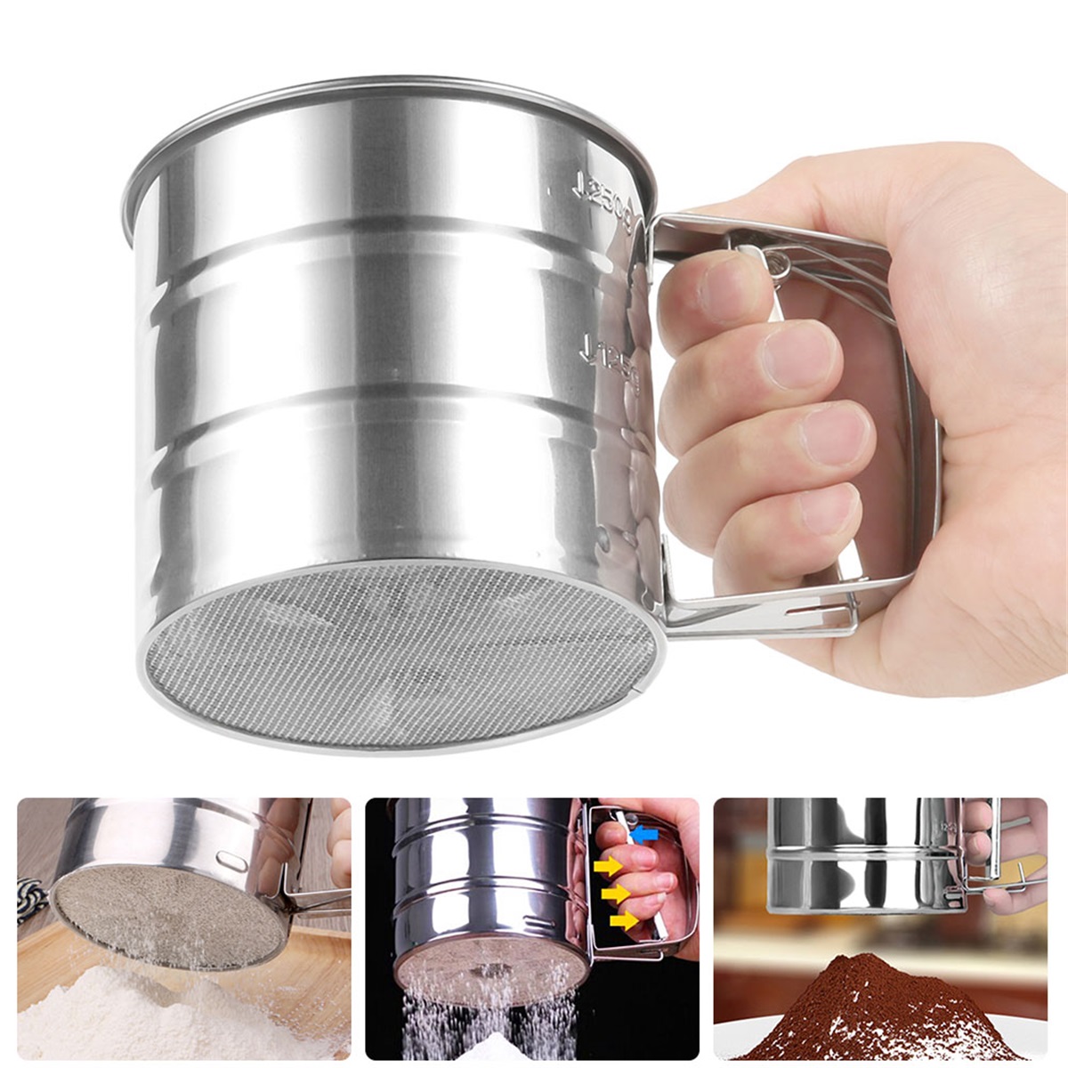 Baking Powder Kitchen - Tamis à Farine en Acier Inoxydable,